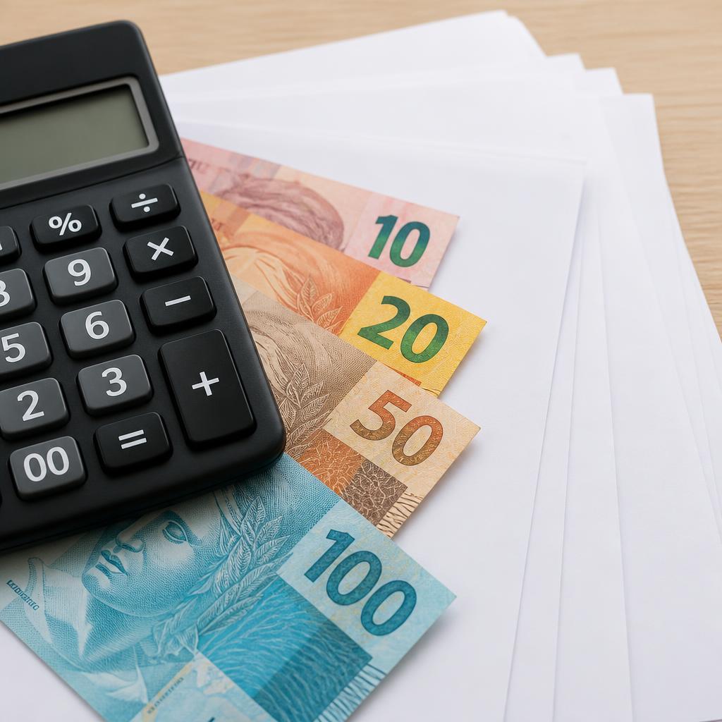 Calculadora e boletos representando reajuste abusivo de plano de saúde recalculado pela Justiça